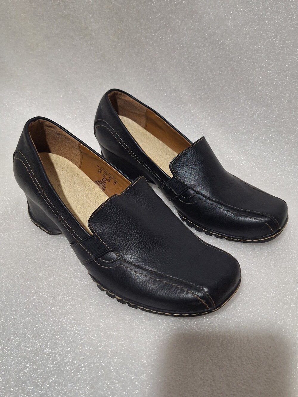 Classic Black Leather Women's Slip-On Heels